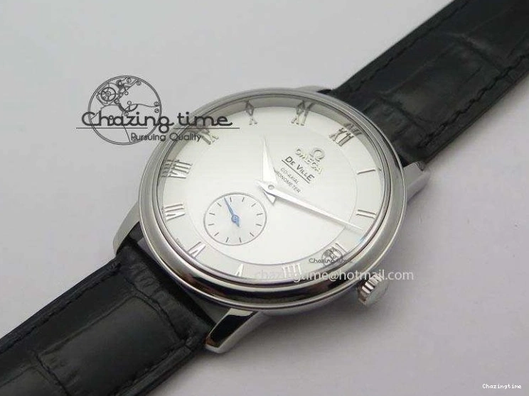 0205 Flexible De Ville MK 1:1 Best Edition SS White Dial On Black Leather Asian Seagull T1701 (Sec@6) 8244